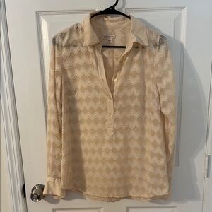Merona Cream Blouse Elegant V-Neck Long Sleeve